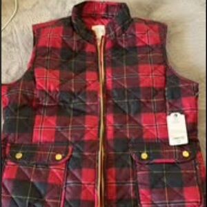 St. John's Bay Red and Black Plaid Vest